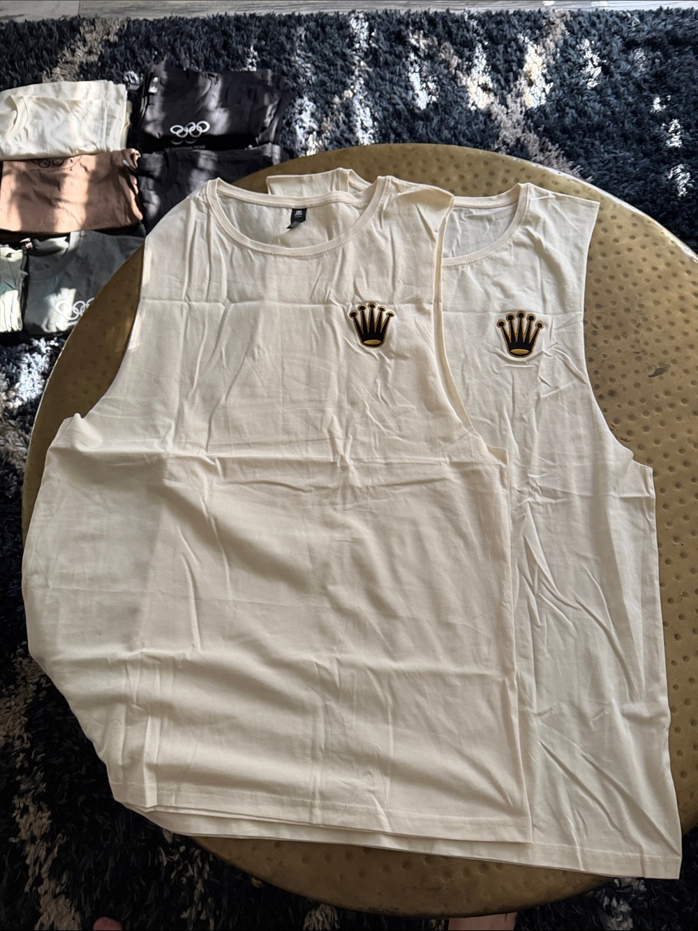 Men's Cream Tank Top with Crown Patch